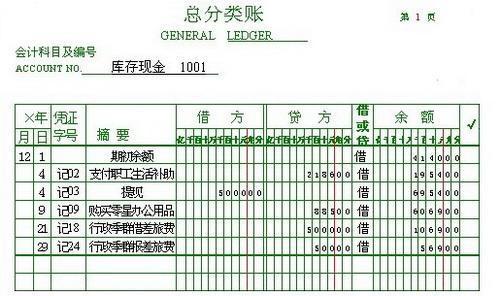 总分类账应当如何登记，需要实物图解，急！