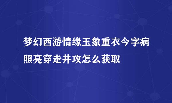 梦幻西游情缘玉象重衣今字病照亮穿走井攻怎么获取