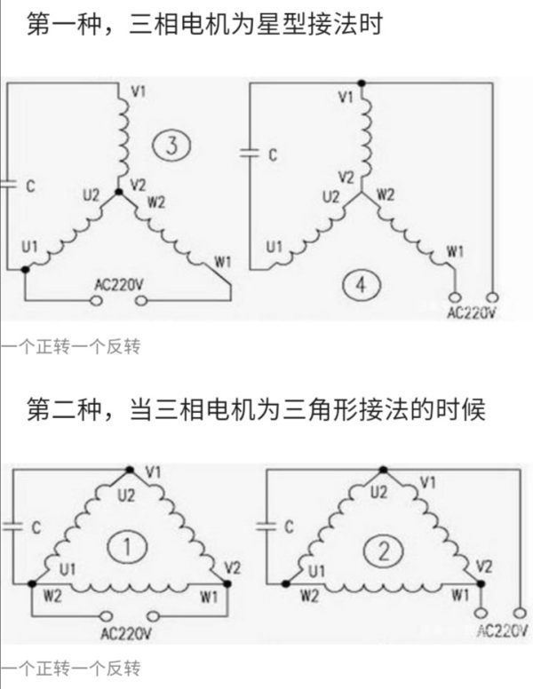 三相电机怎么来自接220V，怎么转？