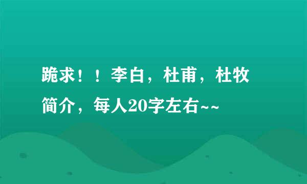 跪求！！李白，杜甫，杜牧 简介，每人20字左右~~