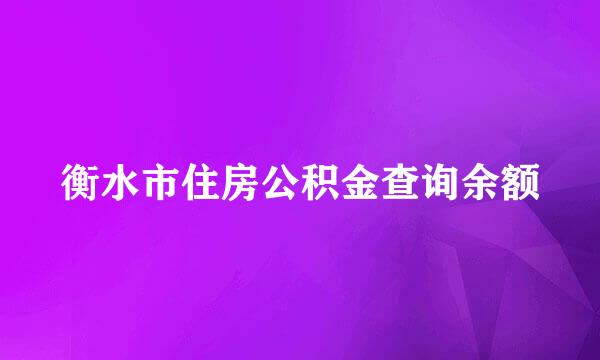 衡水市住房公积金查询余额