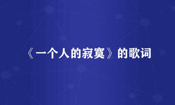 《一个人的寂寞》的歌词