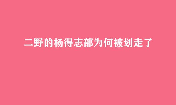 二野的杨得志部为何被划走了