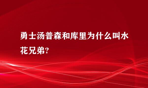 勇士汤普森和库里为什么叫水花兄弟?