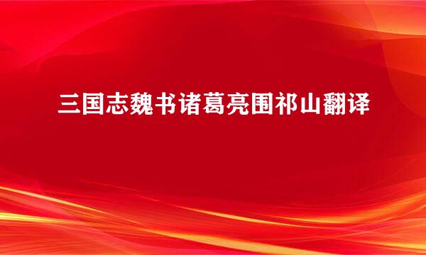三国志魏书诸葛亮围祁山翻译