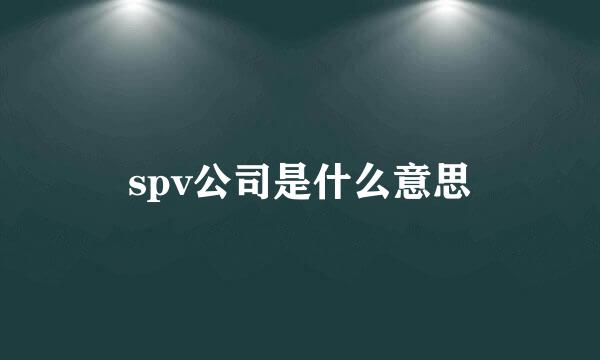spv公司是什么意思